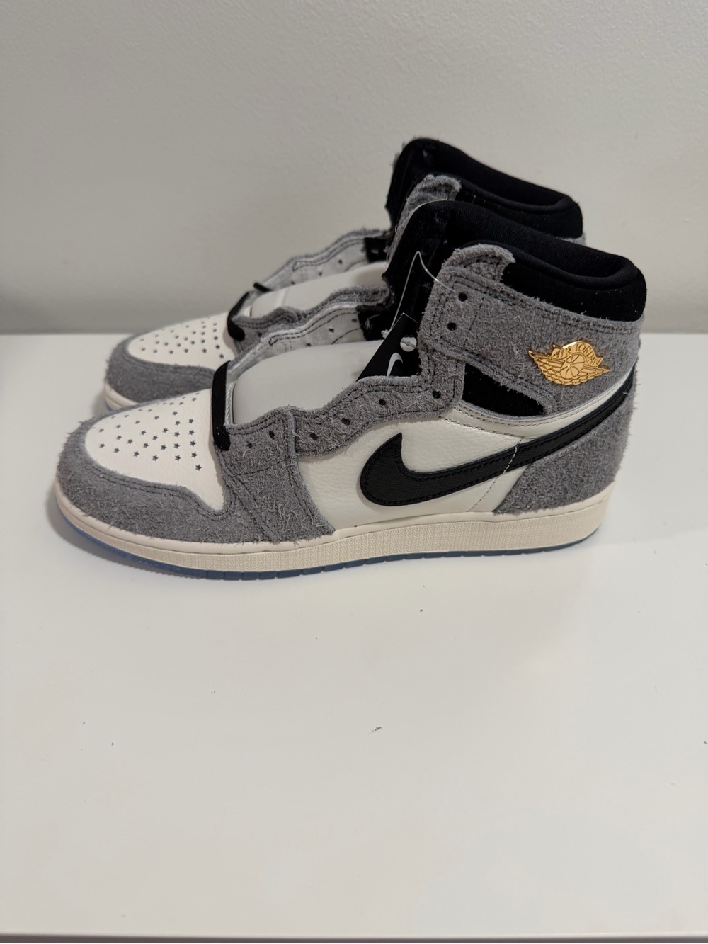 Kids Jordan 1 Grey & White High-Top Sneakers with Black